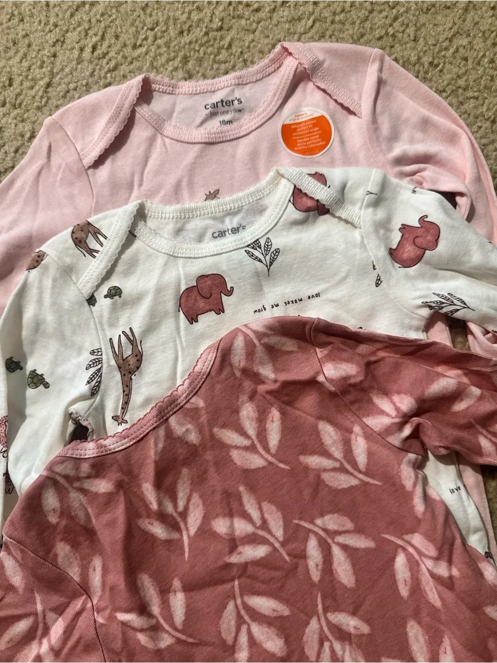 Carter's Pink, Mauve & White Long-Sleeve Baby Bodysuit 3-Pack